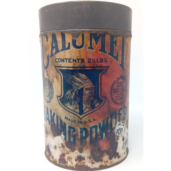 Antique 1912 Paris Calumet Baking Powder Tin Paper Label Advertising Indian Can - Picture 1 of 9